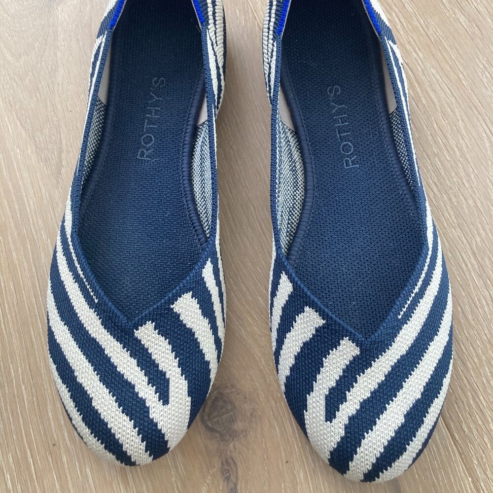 Rothy's Zebra Flats, 7.5, Navy & White